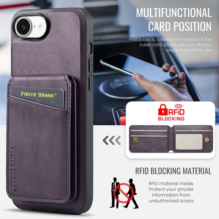 For iPhone 16e Fierre Shann Cowhide Vertical Flip Magnetic Card Holder Phone Case(Purple) - free shipping - PMc TechLife - Order now!