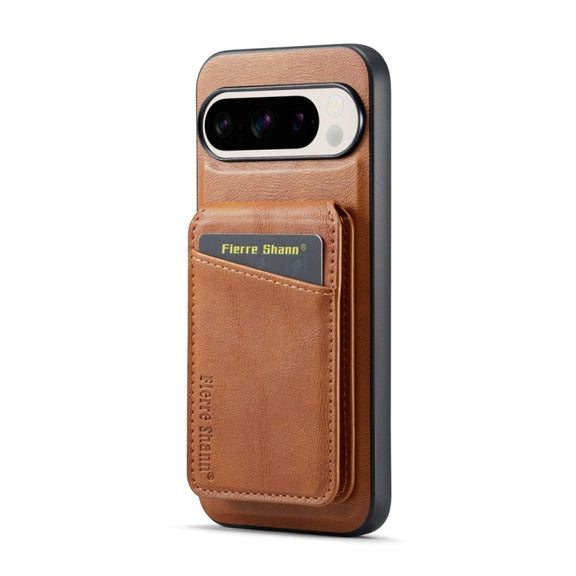 For Google Pixel 9 Pro Fierre Shann Cowhide Vertical Flip Magnetic Card Holder Phone Case(Brown)