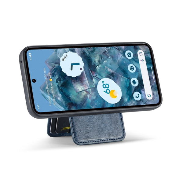 For Google Pixel 9 Pro Fierre Shann Cowhide Vertical Flip Magnetic Card Holder Phone Case(Blue)