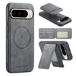 For Google Pixel 9 Pro Fierre Shann Cowhide Vertical Flip Magnetic Card Holder Phone Case(Grey) - Google Cases by FIERRE SHANN | Online Shopping South Africa | PMC TechLife | Buy Now Pay Later Mobicred