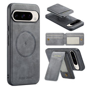 For Google Pixel 9 Pro Fierre Shann Cowhide Vertical Flip Magnetic Card Holder Phone Case(Grey)