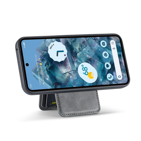 For Google Pixel 9 Pro Fierre Shann Cowhide Vertical Flip Magnetic Card Holder Phone Case(Grey)