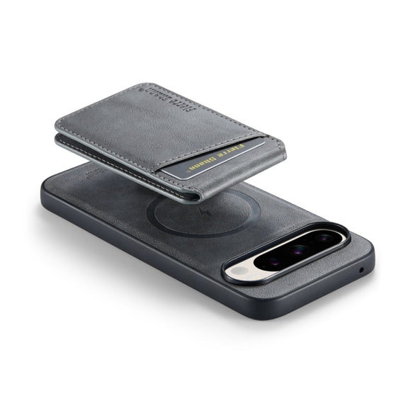 For Google Pixel 9 Pro Fierre Shann Cowhide Vertical Flip Magnetic Card Holder Phone Case(Grey)