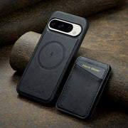 For Google Pixel 9 Fierre Shann Cowhide Vertical Flip Magnetic Card Holder Phone Case(Black)