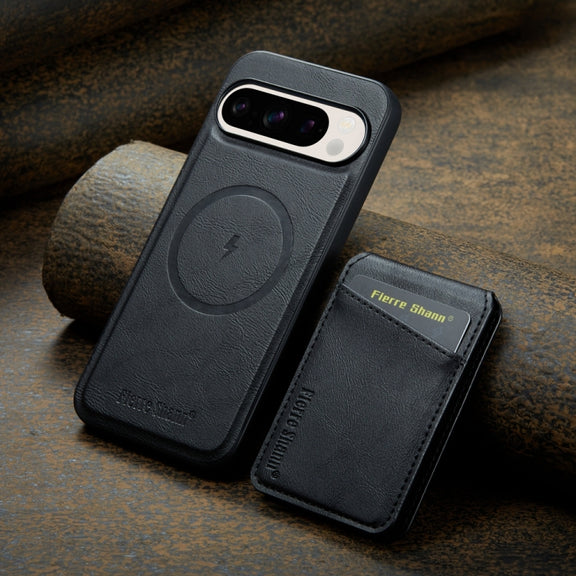 For Google Pixel 9 Fierre Shann Cowhide Vertical Flip Magnetic Card Holder Phone Case(Black)