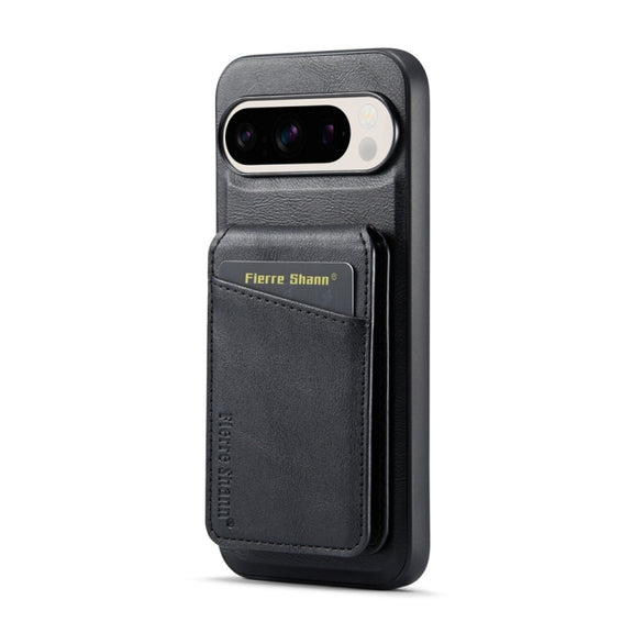 For Google Pixel 9 Fierre Shann Cowhide Vertical Flip Magnetic Card Holder Phone Case(Black)