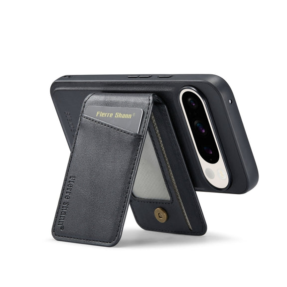 For Google Pixel 9 Fierre Shann Cowhide Vertical Flip Magnetic Card Holder Phone Case(Black)
