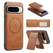 For Google Pixel 9 Fierre Shann Cowhide Vertical Flip Magnetic Card Holder Phone Case(Brown)