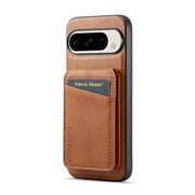 For Google Pixel 9 Fierre Shann Cowhide Vertical Flip Magnetic Card Holder Phone Case(Brown)