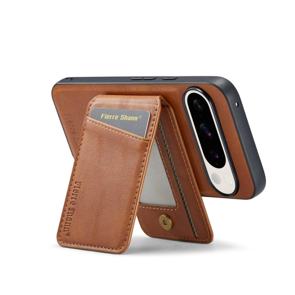 For Google Pixel 9 Fierre Shann Cowhide Vertical Flip Magnetic Card Holder Phone Case(Brown)
