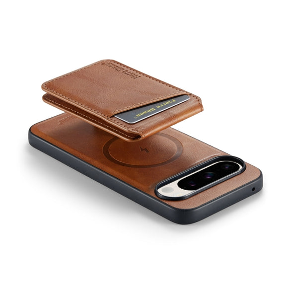 For Google Pixel 9 Fierre Shann Cowhide Vertical Flip Magnetic Card Holder Phone Case(Brown)