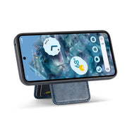 For Google Pixel 9 Fierre Shann Cowhide Vertical Flip Magnetic Card Holder Phone Case(Blue)