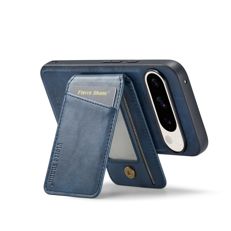 For Google Pixel 9 Fierre Shann Cowhide Vertical Flip Magnetic Card Holder Phone Case(Blue)