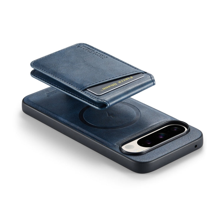 For Google Pixel 9 Fierre Shann Cowhide Vertical Flip Magnetic Card Holder Phone Case(Blue)