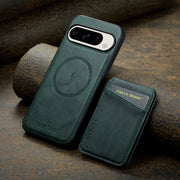 For Google Pixel 9 Fierre Shann Cowhide Vertical Flip Magnetic Card Holder Phone Case(Green)