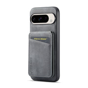 For Google Pixel 9 Fierre Shann Cowhide Vertical Flip Magnetic Card Holder Phone Case(Grey)