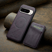 For Google Pixel 9 Fierre Shann Cowhide Vertical Flip Magnetic Card Holder Phone Case(Purple)