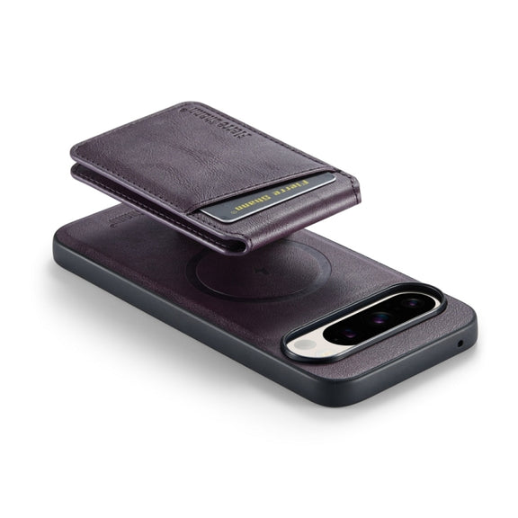 For Google Pixel 9 Fierre Shann Cowhide Vertical Flip Magnetic Card Holder Phone Case(Purple)