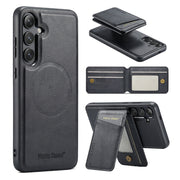 For Samsung Galaxy S24+ 5G Fierre Shann Cowhide Vertical Flip Magnetic Card Holder Phone Case(Black)