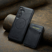For Samsung Galaxy S24+ 5G Fierre Shann Cowhide Vertical Flip Magnetic Card Holder Phone Case(Black)