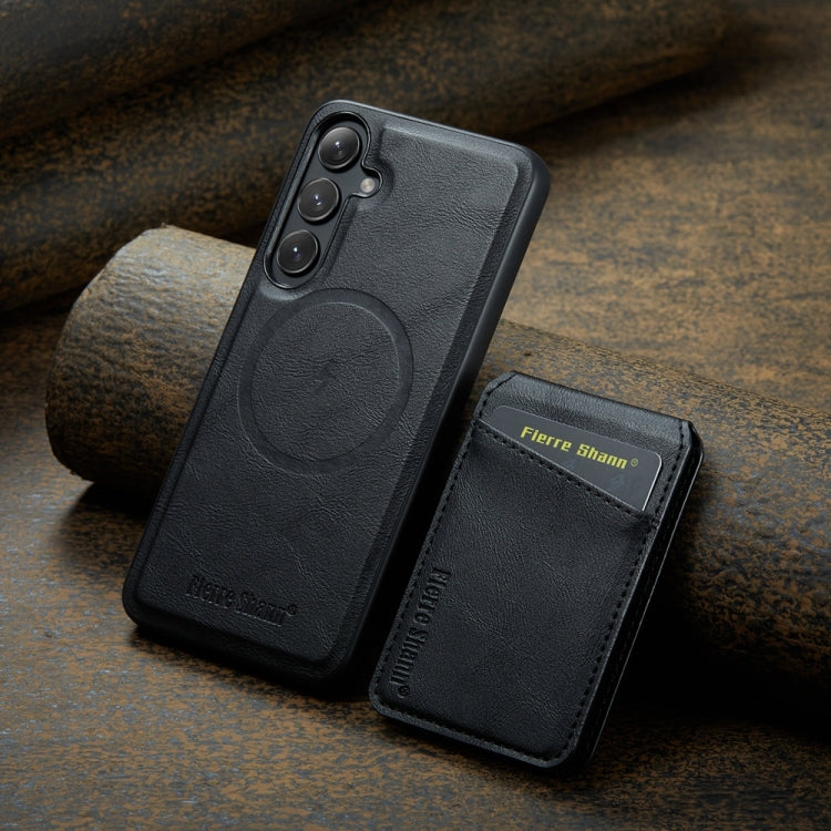 For Samsung Galaxy S24+ 5G Fierre Shann Cowhide Vertical Flip Magnetic Card Holder Phone Case(Black)