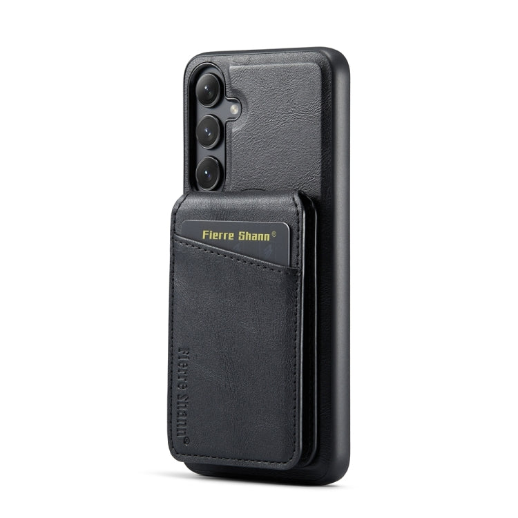 For Samsung Galaxy S24+ 5G Fierre Shann Cowhide Vertical Flip Magnetic Card Holder Phone Case(Black)