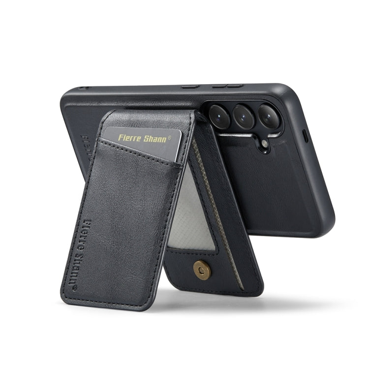 For Samsung Galaxy S24+ 5G Fierre Shann Cowhide Vertical Flip Magnetic Card Holder Phone Case(Black)