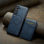 For Samsung Galaxy S24+ 5G Fierre Shann Cowhide Vertical Flip Magnetic Card Holder Phone Case(Blue)