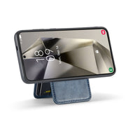 For Samsung Galaxy S24+ 5G Fierre Shann Cowhide Vertical Flip Magnetic Card Holder Phone Case(Blue)