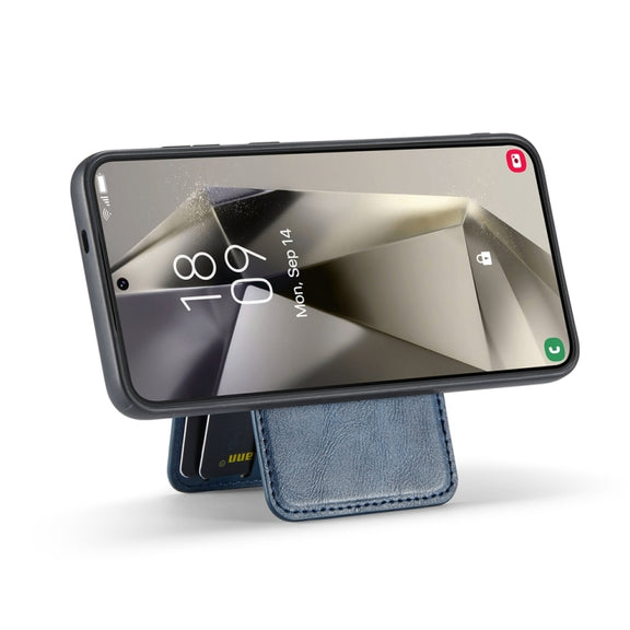 For Samsung Galaxy S24+ 5G Fierre Shann Cowhide Vertical Flip Magnetic Card Holder Phone Case(Blue)