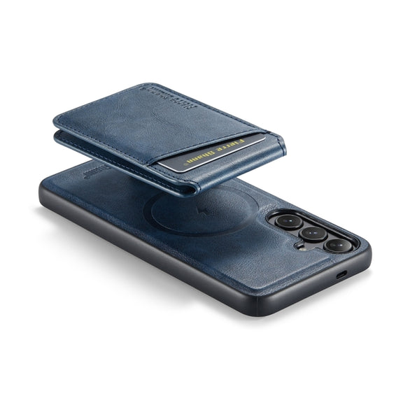 For Samsung Galaxy S24+ 5G Fierre Shann Cowhide Vertical Flip Magnetic Card Holder Phone Case(Blue)