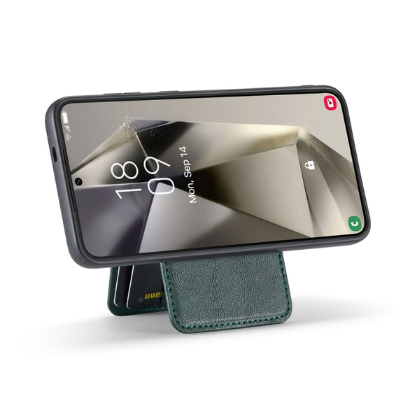 For Samsung Galaxy S24+ 5G Fierre Shann Cowhide Vertical Flip Magnetic Card Holder Phone Case(Green)