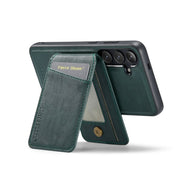 For Samsung Galaxy S24+ 5G Fierre Shann Cowhide Vertical Flip Magnetic Card Holder Phone Case(Green)