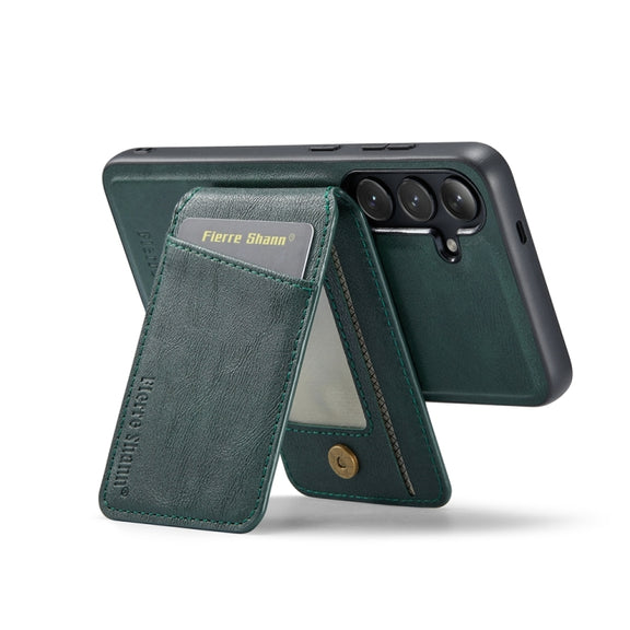 For Samsung Galaxy S24+ 5G Fierre Shann Cowhide Vertical Flip Magnetic Card Holder Phone Case(Green)