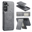 For Samsung Galaxy S24+ 5G Fierre Shann Cowhide Vertical Flip Magnetic Card Holder Phone Case(Grey) - free shipping - PMC Jewellery - Order now!