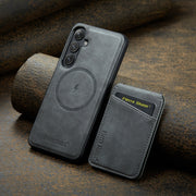 For Samsung Galaxy S24+ 5G Fierre Shann Cowhide Vertical Flip Magnetic Card Holder Phone Case(Grey)