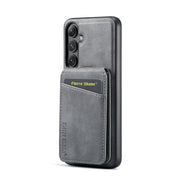 For Samsung Galaxy S24+ 5G Fierre Shann Cowhide Vertical Flip Magnetic Card Holder Phone Case(Grey)