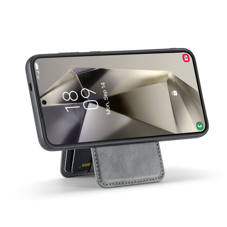 For Samsung Galaxy S24+ 5G Fierre Shann Cowhide Vertical Flip Magnetic Card Holder Phone Case(Grey)