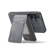 For Samsung Galaxy S24+ 5G Fierre Shann Cowhide Vertical Flip Magnetic Card Holder Phone Case(Grey)