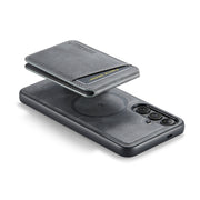 For Samsung Galaxy S24+ 5G Fierre Shann Cowhide Vertical Flip Magnetic Card Holder Phone Case(Grey)