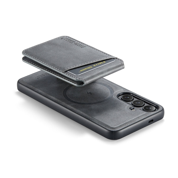 For Samsung Galaxy S24+ 5G Fierre Shann Cowhide Vertical Flip Magnetic Card Holder Phone Case(Grey)