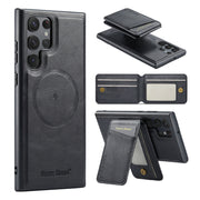 For Samsung Galaxy S24 Ultra 5G Fierre Shann Cowhide Vertical Flip Magnetic Card Holder Phone Case(Black)