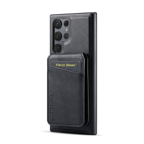 For Samsung Galaxy S24 Ultra 5G Fierre Shann Cowhide Vertical Flip Magnetic Card Holder Phone Case(Black)