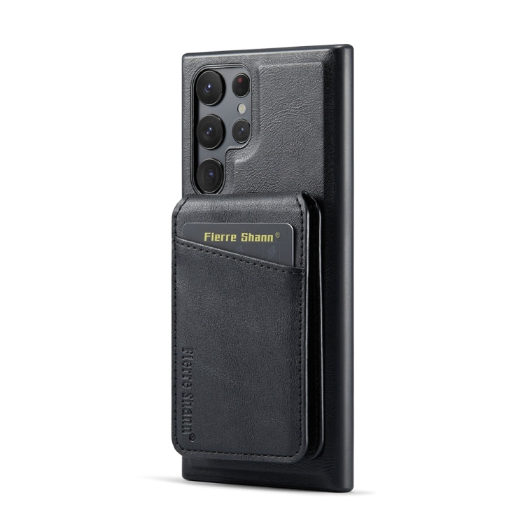 For Samsung Galaxy S24 Ultra 5G Fierre Shann Cowhide Vertical Flip Magnetic Card Holder Phone Case(Black)