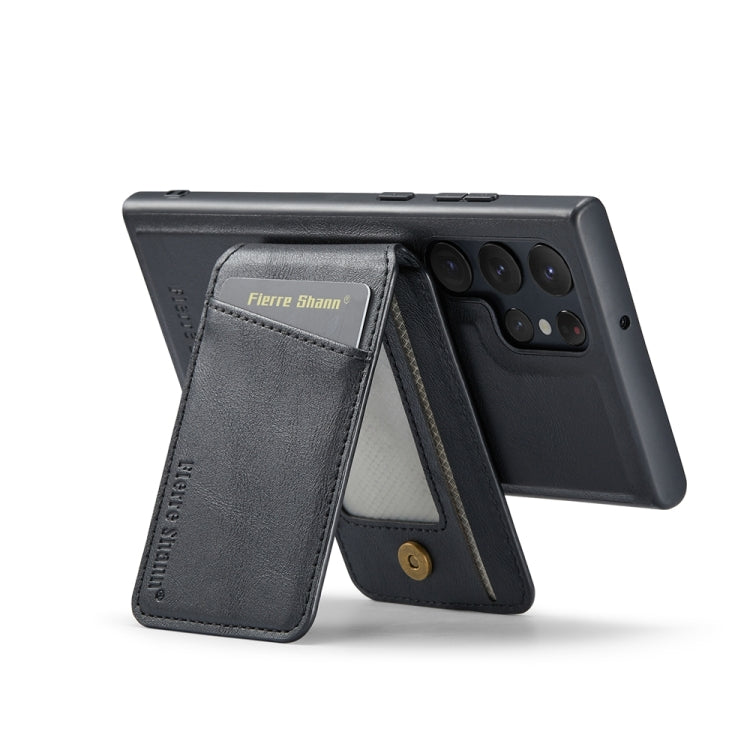 For Samsung Galaxy S24 Ultra 5G Fierre Shann Cowhide Vertical Flip Magnetic Card Holder Phone Case(Black)