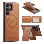 For Samsung Galaxy S24 Ultra 5G Fierre Shann Cowhide Vertical Flip Magnetic Card Holder Phone Case(Brown)
