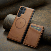 For Samsung Galaxy S24 Ultra 5G Fierre Shann Cowhide Vertical Flip Magnetic Card Holder Phone Case(Brown)
