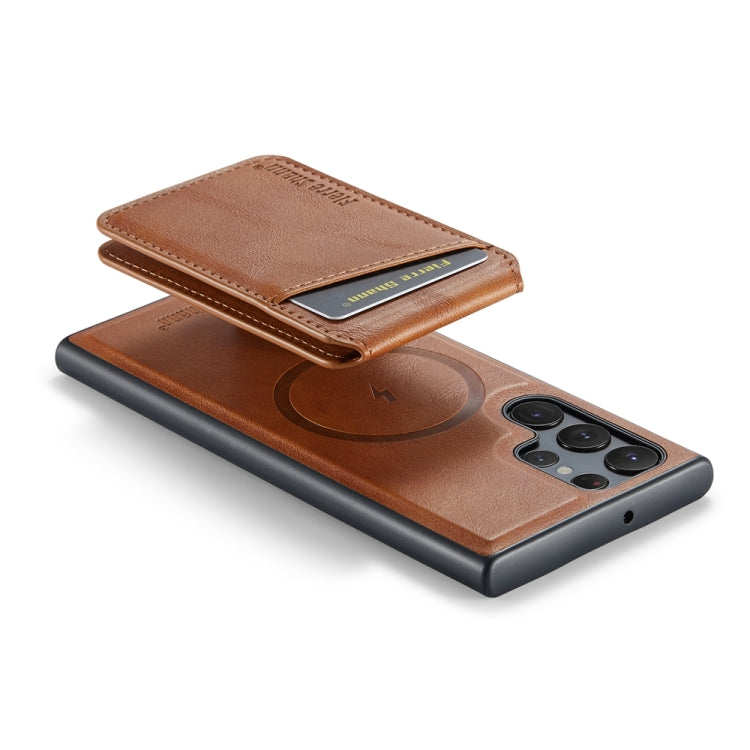 For Samsung Galaxy S24 Ultra 5G Fierre Shann Cowhide Vertical Flip Magnetic Card Holder Phone Case(Brown)