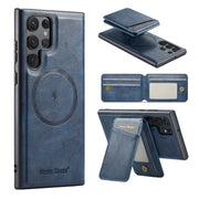 For Samsung Galaxy S24 Ultra 5G Fierre Shann Cowhide Vertical Flip Magnetic Card Holder Phone Case(Blue)