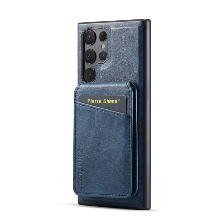 For Samsung Galaxy S24 Ultra 5G Fierre Shann Cowhide Vertical Flip Magnetic Card Holder Phone Case(Blue)